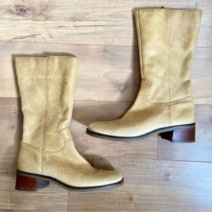 Vintage 70's Brazil Mid-Calf Tan Leather Boots - Size 9.5